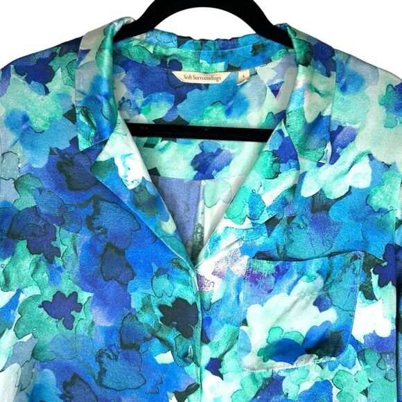 Soft Surroundings Palais Silk Floral Watercolor Print Button Down Shirt Large‎ - Picture 2 of 7